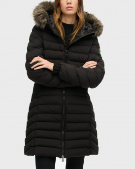 SUPERDRY OVIN FUJI FAUX FUR WOMEN'S LONG JACKET - W5011789A - BLACK