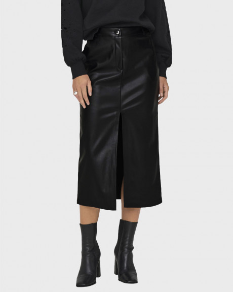 ONLY WOMEN'S LEATHER MIDI SKIRT - 15322539